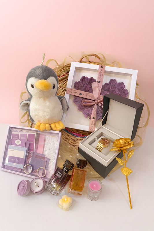 Luxury Celebration Gift Hamper (Plush Toy, Watch, Perfumes & Accessories Set)Customise this hamper according to your prefrences.