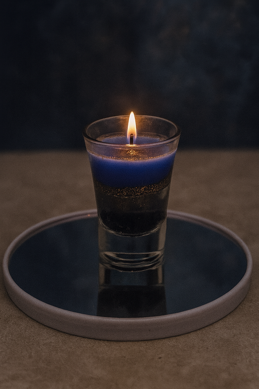 Midnight Glow Candle (Blue &amp; Gold Layered, Luxury Glass Jar)